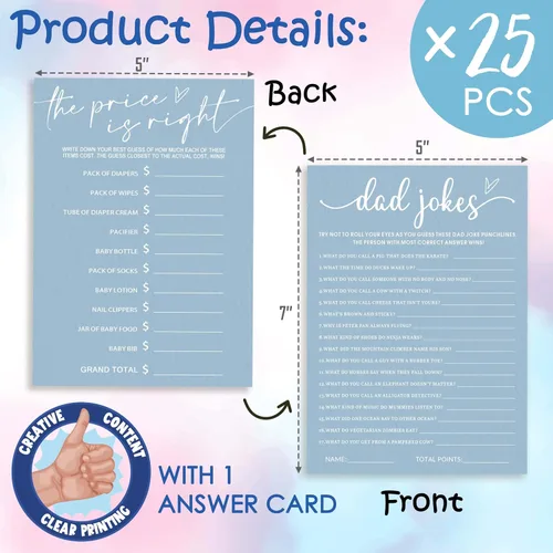 Vista 2 de Divertidos juegos de baby shower, trivia para bebés y alfabeto, juegos de doble cara, ideas de decoración de fiesta azul minimalismo, 25 piezas de 5