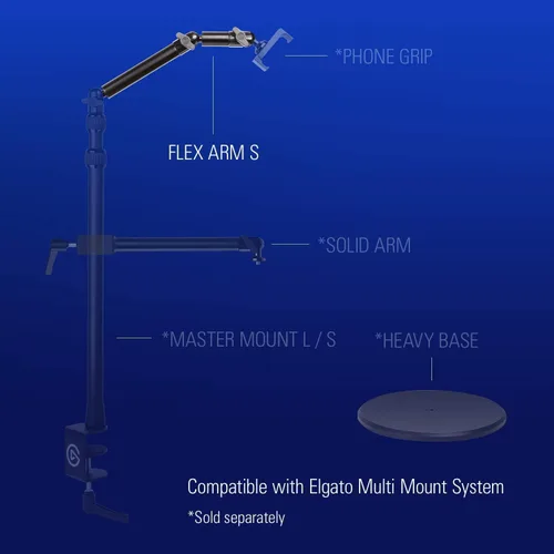 Vista 3 de Elgato Flex Arm S, brazo articulado premium de 2 secciones para un fácil montaje y ajuste de luces, cámaras y micrófonos, para transmisión