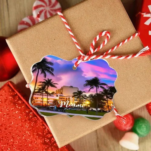 Vista 4 de Florida USA - Adornos de Navidad acrílicos de Miami, paisaje urbano, decoraciones de Navidad para árbol de viaje, recuerdo, adornos de Navidad