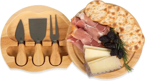Vista 5 de Toscana - A Picnic Time Brand Brie Tabla de cortar y herramientas Juego de tablas de queso, tamaño único, madera de caucho