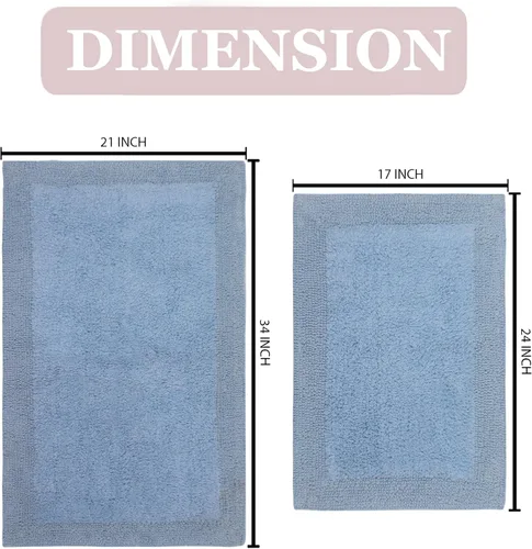 Vista 2 de Home Weavers Luxury Collection 100% Cotton Reversible Bathroom Rugs Set, Washable Rug, Soft Cotton Extra Soft and Absorbent Bath Rug, Kitchen Mat, 2