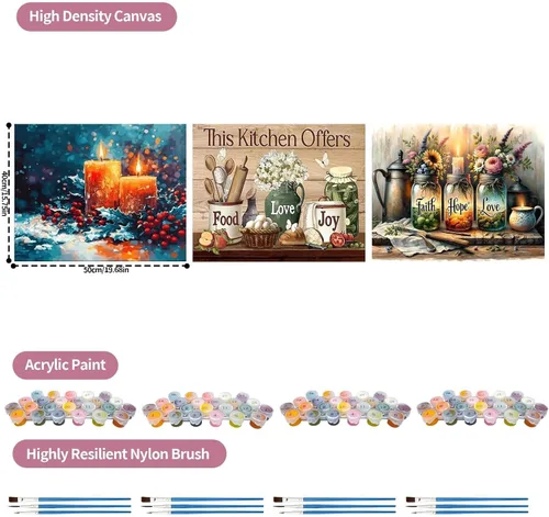 Vista 3 de JATOK 3 paquetes de pintura por números para adultos, paisaje sobre lienzo enrollado de colores con 3 juegos de pigmentos, pintura acrílica fácil