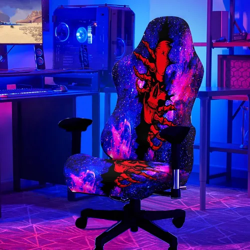 Vista 13 de Blacklight - Funda para silla de juegos – Funda para silla de juegos electrónicos de dragón neón reactivo a los rayos UV, protector de silla