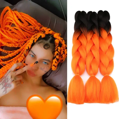 Vista 5 de Extensiones de cabello de trenzas jumbo, 3 unidades, color negro puro, 24 pulgadas, 3.53 oz/unidad para trenzado de caja torcida (1B negro)