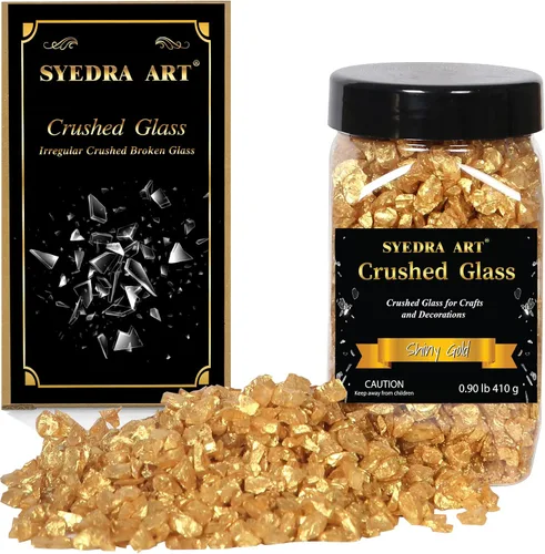Vista 10 de Syedra - Vidrio triturado para manualidades, chips de alto brillo triturado con purpurina, piezas de vidrio roto, 0.118-0.236 in, 410G (negro)