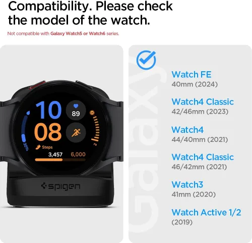Vista 3 de Spigen S352 Diseñado para Galaxy Watch FE, 4, 4 Classic, 3, Active Stand - Negro