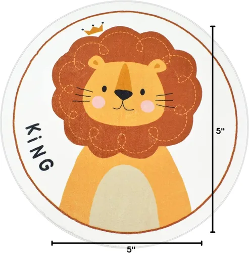 Vista 2 de ABREEZE Alfombra de juego de lana sintética para niños, 4 pies, alfombra redonda de animales, alfombra de felpa suave antideslizante para León