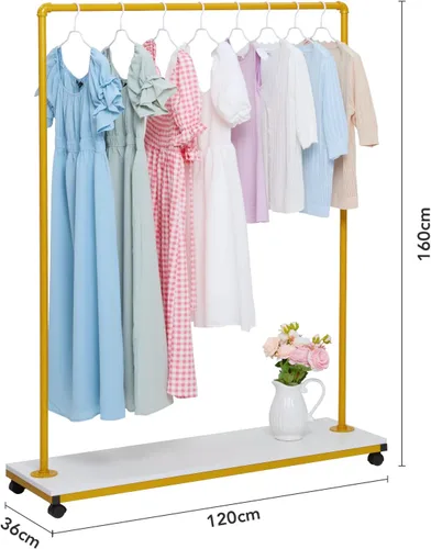 Vista 6 de Towallmark Perchero de ropa resistente de 63 pulgadas con ruedas y estante inferior para colgar ropa, perchero de metal para abrigos, camisas