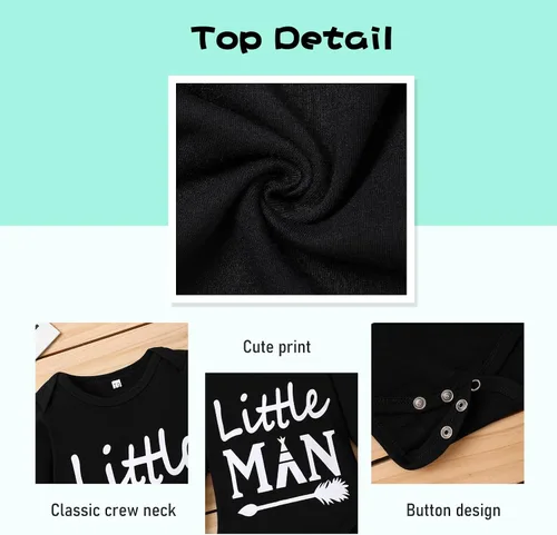 Vista 3 de TUEMOS Conjunto de ropa para bebé recién nacido, con estampado de letras, mameluco, pantalones, sombrero, conjunto de 3 piezas