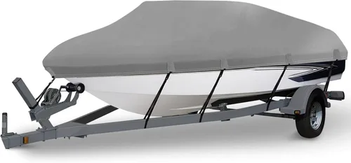 Vista 13 de Funda impermeable de poliuretano 1200D resistente para lancha, lona de poliéster de grado marino, para casco en V de 14 a 16 pies, lancha de pesca