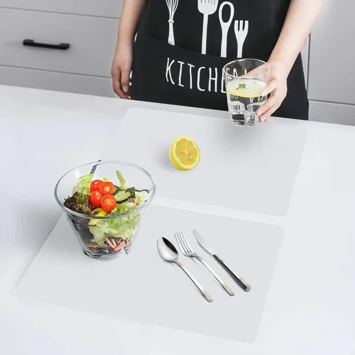 Vista 6 de Manteles individuales de plástico para mesa de comedor, manteles individuales translúcidos, 8 piezas resistentes al calor, lavable para comedor