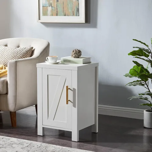 Vista 7 de Kings Brand Furniture Sendero Mesita de noche auxiliar con armario de almacenamiento, moderna y elegante mesita de noche con estante