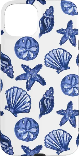 Vista 9 de Funda azul para iPhone 16, diseño de conchas marinas náuticas para nieta costera