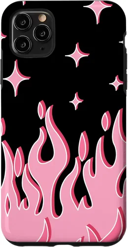 Vista 13 de Lindo patrón de llama rosa Grafitti Flames Pastel Goth Case para iPhone 17