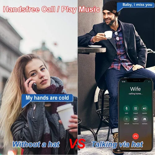 Vista 2 de Gorro Bluetooth para mujeres y hombres, inalámbrico con auriculares, con música, gorro de invierno, gorro inteligente con auriculares musicales Negro