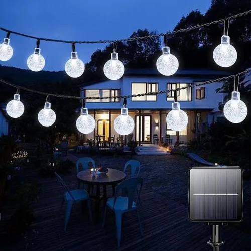 Vista 10 de Luces solares de Navidad para exteriores, impermeables, 8 modos de 23.0 ft/24 pies, 50 luces LED de bola de cristal para exteriores, luces solares