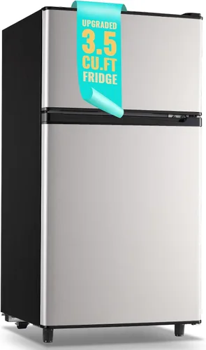 Vista 10 de WANAI Refrigerador pequeño con congelador de 3.5 pies cúbicos, mini refrigerador con congelador en la parte superior, doble puerta, pequeño Negro