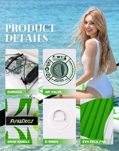 Vista 3 de FunWater Inflatable Stand Up Paddle Board with Beginners SUP Accessories 10'6'' SUP,Anti-Slip EVA Deck,Versatile Yoga/Big Fin Inflatable Paddle