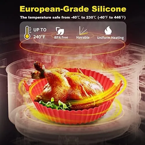 Vista 6 de Paquete de 2 ollas de silicona para freidora de aire, olla de silicona para freidora de aire de 8 pulgadas, bandeja para hornear reutilizable