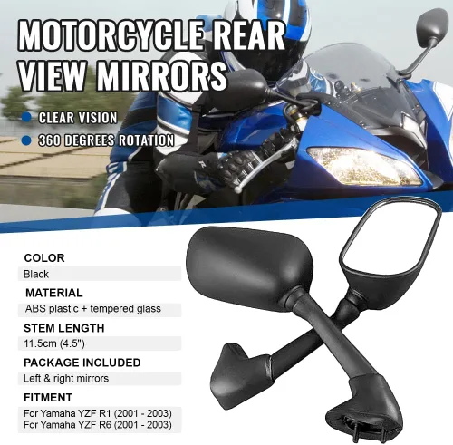 Vista 2 de Three T Espejo retrovisor negro de repuesto para Yamaha YZF R1 R6 2001 2002 2003