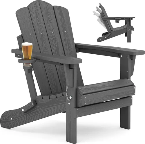 Vista 27 de Silla plegable ajustable KINGYES Adirondack, sillas reclinables Adirondack de 3 posiciones con portavasos, Adirondack de HDPE resistente a