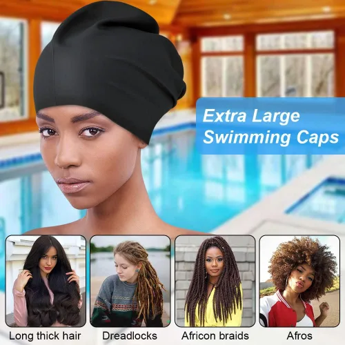 Vista 3 de 2 PCS Swimming Cap for Long Hair, Extra Large Swimming Caps for Women & Men, Silicone Adult Swim Cap, Waterproof Swimming Hat for Dreadlocks