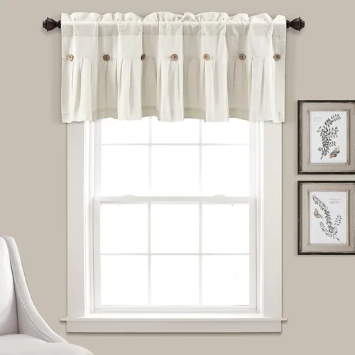 Vista 14 de Lush Decor - Cenefa para cortina con botones de lino estilo granja, 52 pulgadas de ancho x 18 pulgadas de largo, negro y blanco - Valances