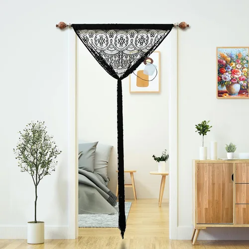 Vista 6 de YaoYue - Cortina de hilos de macramé y encaje para puertas, divisor de espacios, panel de ventana hippie, cortinas para armario y dormitorio