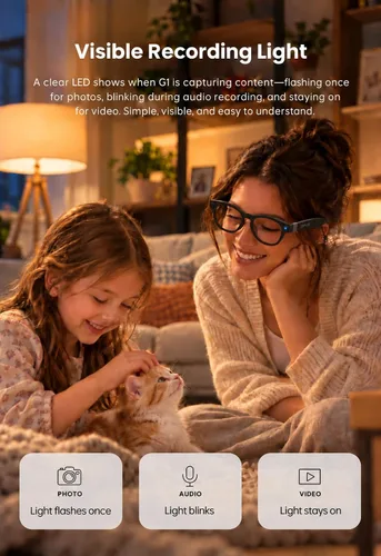 Vista 8 de DPVR G1 AI - Gafas inteligentes con cámara y Bluetooth, gafas de cámara de G1 Negro Carbón