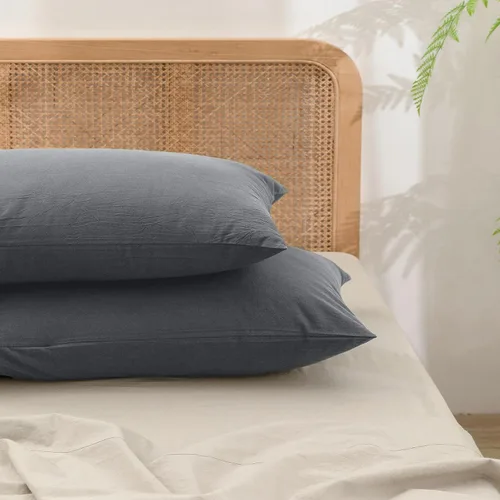 Vista 17 de BESTOUCH 100% Algodón Lavado Funda de Almohada para Cabello y Piel, Sensación de Lino, Suave, Cómoda, Transpirable, Juego de 2 Fundas de Almohada