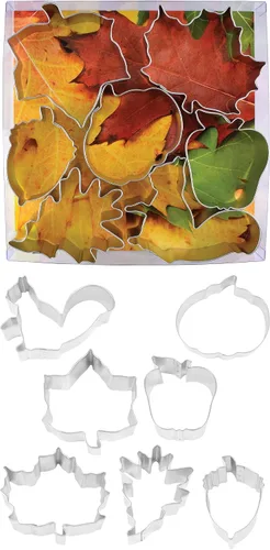 Vista 2 de R&M International Cortadores de galletas de hojas de otoño, ardilla, calabaza, bellota, manzana, hiedra, roble, hoja de arce, juego de 7 piezas