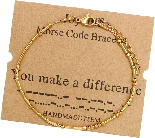 Vista 132 de JoycuFF Pulseras inspiradoras de código morse para mujeres, cuentas de plata, joyería con mantra de motivación, regalos para ella