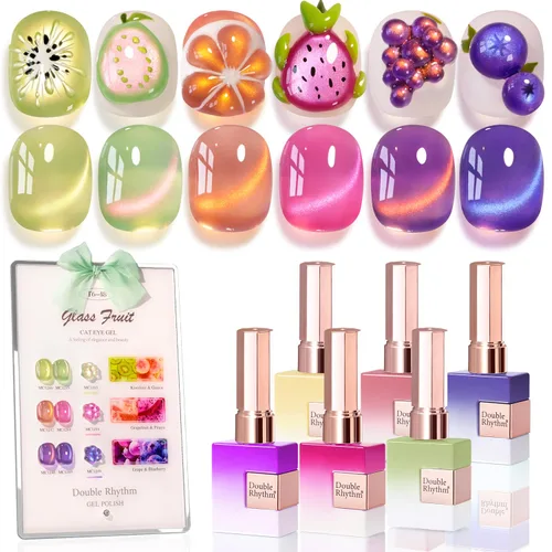 Vista 42 de Double Rhythm - Juego de esmalte de uñas de gel ojo de gato de 6 unidades, mismo color, misma botella, 14.8 ml, brillo con glitter, con imán Aurora