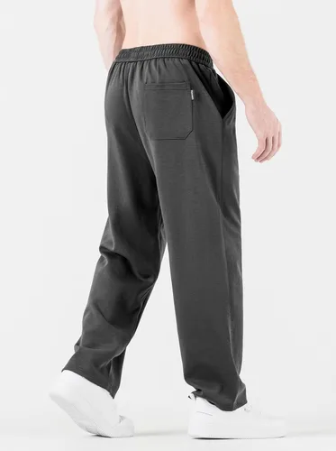 Vista 3 de HHZ Pantalones holgados de algodón para hombre, holgados, para yoga, gimnasio, entrenamiento, con bolsillos, parte inferior abierta, pierna ancha
