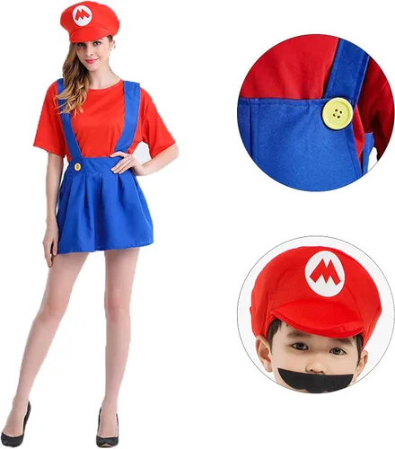 Vista 6 de VISVIC Super Costume Brothers - Disfraz de cosplay con sombrero de bigote para hombres mujeres adultos niños y adolescentes