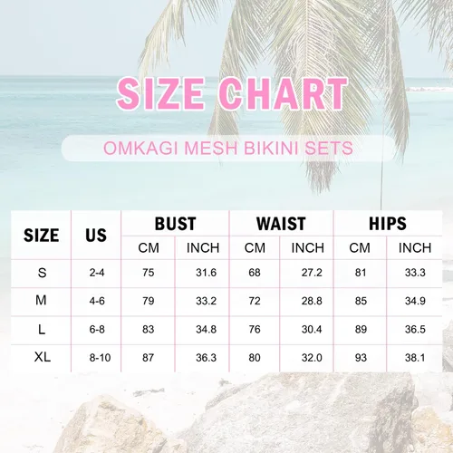 Vista 6 de OMKAGI Conjunto de bikini de malla de cintura alta para mujer, sexy, cuello en V, control de abdomen, traje de baño