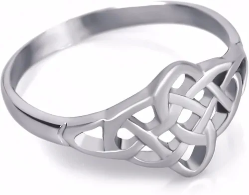 Vista 2 de ELFASIO Anillo para mujer con diseño irlandés clásico de nudo celta de acero inoxidable