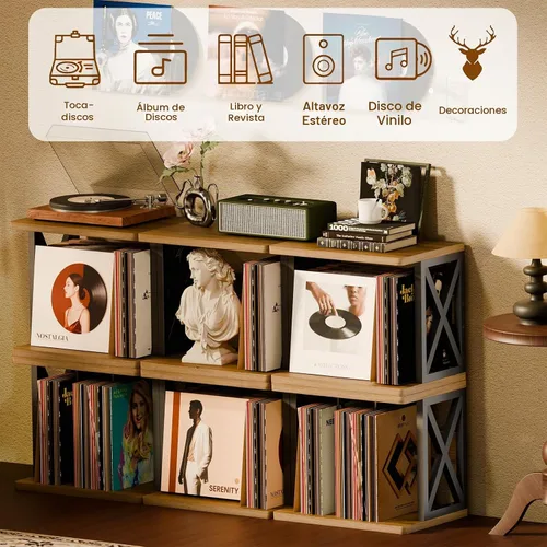 Vista 2 de Soporte apilable para discos de vinilo de 80 a 100 Lps con estante