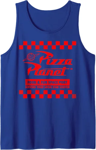 Vista 13 de Disney Pixar Toy Story Pizza Planet - Camiseta sin mangas con logotipo a cuadros, Azul / Patchwork, S Azul Marino