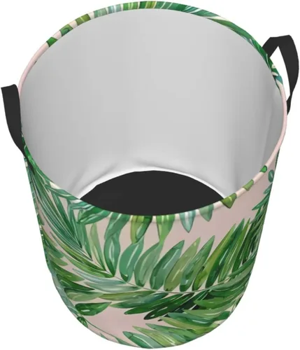 Vista 3 de Cesta de lavandería con hojas de palmera, organizador circular con asas para baño, dormitorio