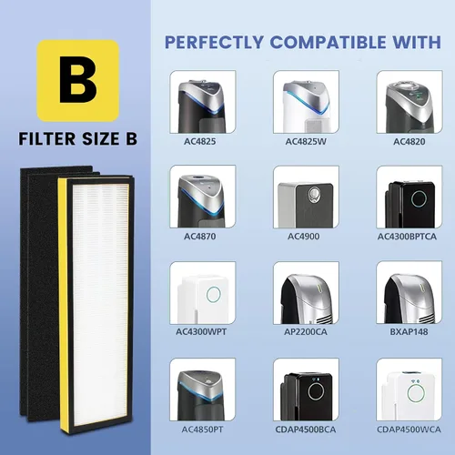 Vista 3 de Paquete de 2 filtros FLT4825 True B de repuesto con 8 prefiltros compatibles con purificador de aire Guardian AC4825 AC4300 AC4800 AC4900 AC4850, H13