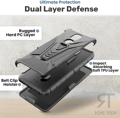 Vista 4 de Rome Tech Funda con clip para cinturón para Cricket Icon 3 de 6.5 pulgadas (2021) - Funda de teléfono celular de doble capa a prueba de golpes