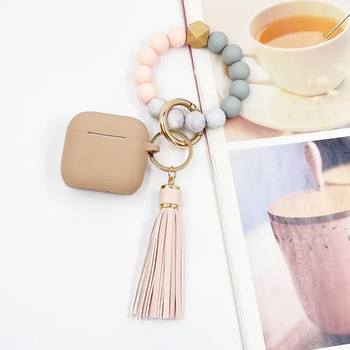 Vista 2 de KOUJAON Funda compatible con AirPods 4, funda protectora de silicona suave con llavero de pulsera, compatible con auriculares inalámbricos Apple Té
