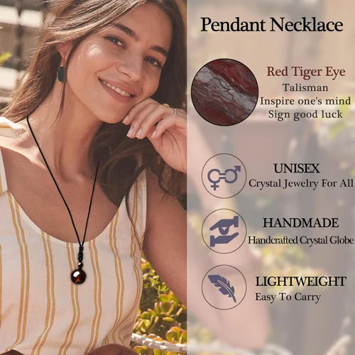 Vista 2 de Collares de cristal para mujeres y hombres, ojo de tigre, amatista y obsidiana, collar redondo para protección, cristales y piedras curativas