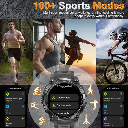 Vista 4 de Relojes inteligentes militares para hombres con GPS integrado de 1.43 pulgadas, pantalla AMOLED de 3 ATM, resistente al agua, reloj inteligente