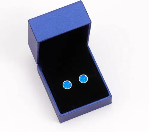 Vista 6 de White Gold Plated Sterling Silver Opal Stud Earrings 3mm-8mm Options, Simulated Opal Dot Studs Hypoallergenic Jewelry