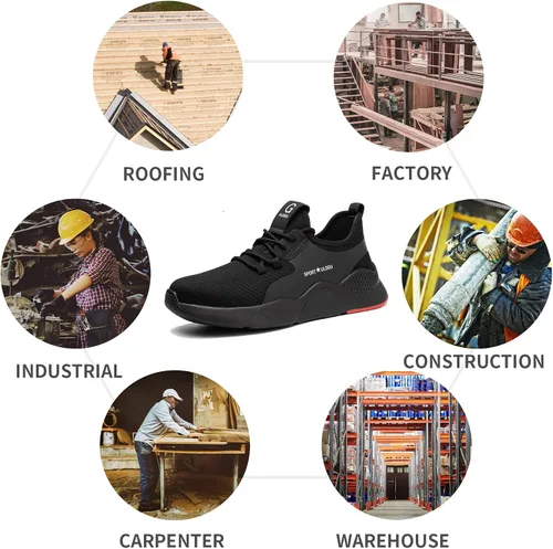 Vista 6 de ulogu Zapatos de punta de acero impermeables para hombres y mujeres, ligeros, cómodos, a prueba de pinchazos, seguridad para el trabajo