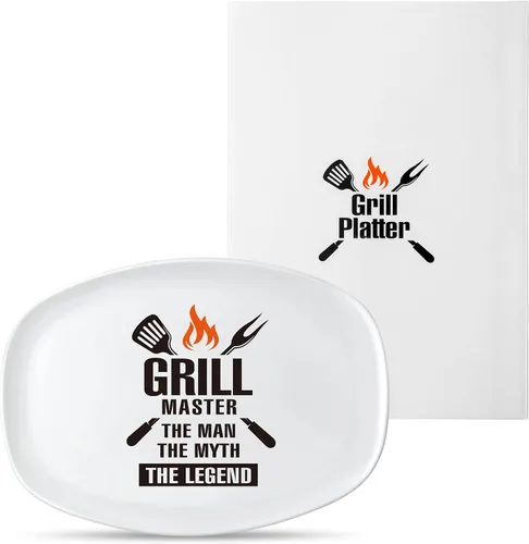 Vista 10 de R HORSE Plato de Parrilla para Papá Regalo Papá BBQ Bandeja de Servir Plato Platos Blancos Ovalados Platos de Servir Abuelo Papá Navidad Año Nuevo