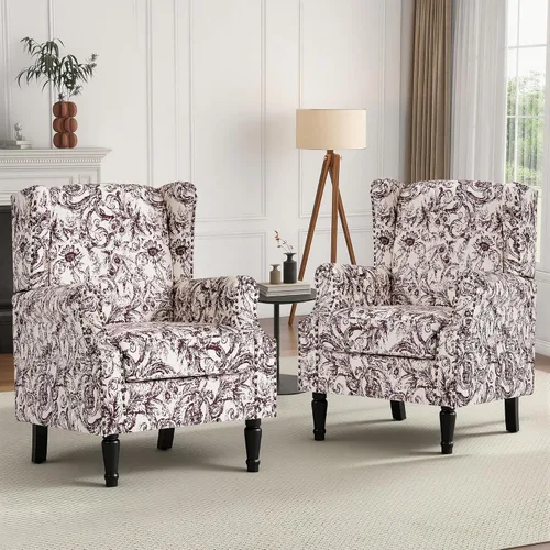 Vista 55 de High Back Accent Chair, Fabric Upholstered Armchair Wingback Chair for Living Room, Comfy Bedroom Reading Seat with Solid Wood Legs, Beige