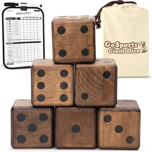 Vista 7 de GoSports Juego de dados gigantes de madera con marcador Rollzee y Farkle, incluye 6 dados, marcador de borrado en seco y bolsa de lona, elige dados